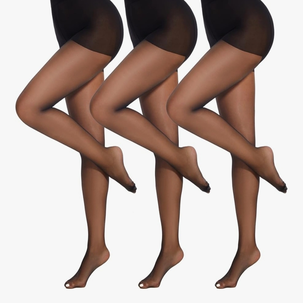 High Rise Pantyhose, Semi Sheer light control top, reinforced toe, black,Size:OS